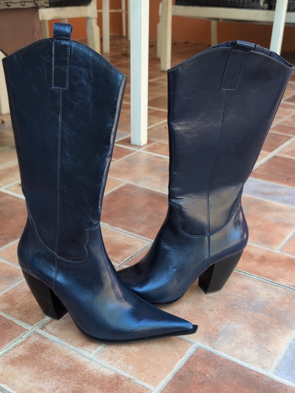 New, Jeffrey Campbell, Recon, Deep Blue Leather Western Mid-Calf Boots, Size 10